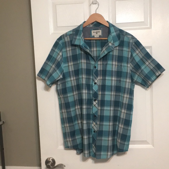 Turquoise plaid, Short sleeve, button down shirt. - Picture 1 of 2